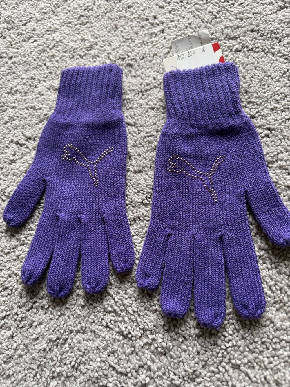 Puma Women’s Purple Knit Gloves with Rhinestone Logo Accent